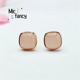 S925 Silver Hetian Jade Square Earrings Pink Stone Lady Sweet Women Jewelry