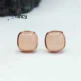 S925 Silver Hetian Jade Square Earrings Pink Stone Lady Sweet Women Jewelry