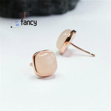 S925 Silver Hetian Jade Square Earrings Pink Stone Lady Sweet Women Jewelry