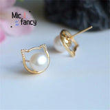 Freshwater Pearl S925 Cat Earrings Women Charm Holiday Gift