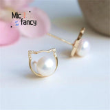 Freshwater Pearl S925 Cat Earrings Women Charm Holiday Gift