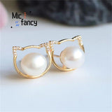 Freshwater Pearl S925 Cat Earrings Women Charm Holiday Gift