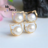 Freshwater Pearl S925 Cat Earrings Women Charm Holiday Gift