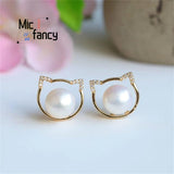 Freshwater Pearl S925 Cat Earrings Women Charm Holiday Gift
