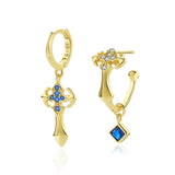 925 Silver Square Hoop Earrings Zircon Ankh Cross Drop Earrings Women