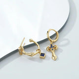 925 Silver Square Hoop Earrings Zircon Ankh Cross Drop Earrings Women