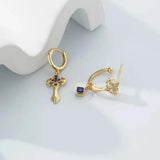 925 Silver Square Hoop Earrings Zircon Ankh Cross Drop Earrings Women