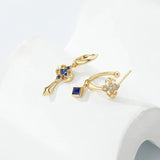 925 Silver Square Hoop Earrings Zircon Ankh Cross Drop Earrings Women