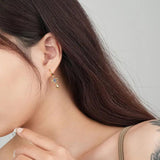 925 Silver Square Hoop Earrings Zircon Ankh Cross Drop Earrings Women