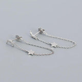 925 Silver Moon Star Tassel Stud Earrings with Crystal