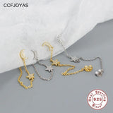 925 Silver Moon Star Tassel Stud Earrings with Crystal