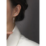 925 Silver Moon Star Tassel Stud Earrings with Crystal