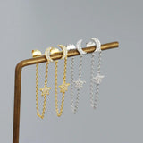 925 Silver Moon Star Tassel Stud Earrings with Crystal