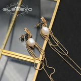 Flowers Tassel Pearls Earrings Retro Jewelry Women Party