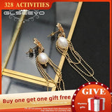 Flowers Tassel Pearls Earrings Retro Jewelry Women Party