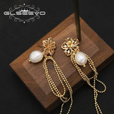 Flowers Tassel Pearls Earrings Retro Jewelry Women Party