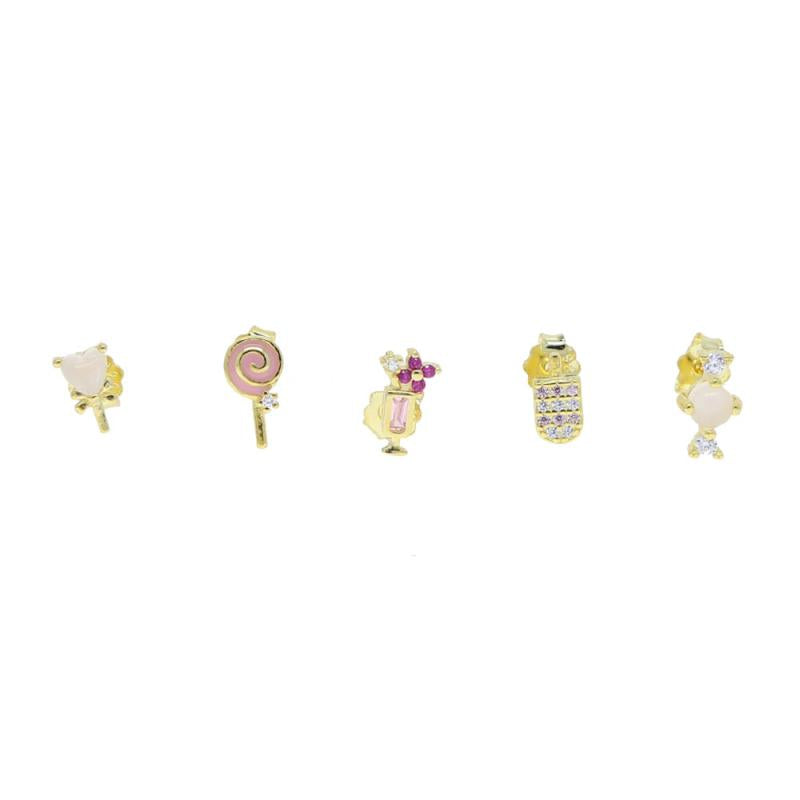 925 Silver Pinky Girl Women Jewelry Lollipop Pink Stud Earrings Set