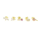 925 Silver Pinky Girl Women Jewelry Lollipop Pink Stud Earrings Set