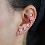 925 Silver Pinky Girl Women Jewelry Lollipop Pink Stud Earrings Set