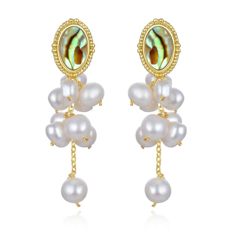 Abalone Shell Long Pearl Pendant Earrings S925 Silver Women Party Jewelry