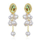 Abalone Shell Long Pearl Pendant Earrings S925 Silver Women Party Jewelry