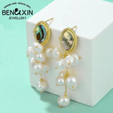 Abalone Shell Long Pearl Pendant Earrings S925 Silver Women Party Jewelry