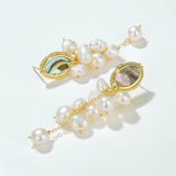 Abalone Shell Long Pearl Pendant Earrings S925 Silver Women Party Jewelry
