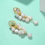 Abalone Shell Long Pearl Pendant Earrings S925 Silver Women Party Jewelry