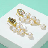 Abalone Shell Long Pearl Pendant Earrings S925 Silver Women Party Jewelry