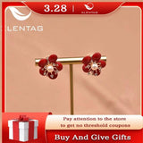 Freshwater Pearl Coral Flower Earrings 925 Silver Fine Jewelry