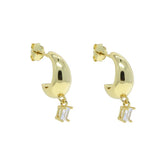 925 Silver CZ Bar Chunky Hoop Stud Earrings