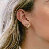925 Silver CZ Bar Chunky Hoop Stud Earrings