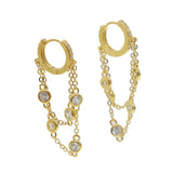 925 Sterling Silver Round Cz Tassel Chain Small Hoop Earrings For Women