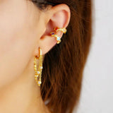 925 Sterling Silver Round Cz Tassel Chain Small Hoop Earrings For Women