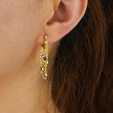 925 Sterling Silver Round Cz Tassel Chain Small Hoop Earrings For Women