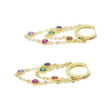 925 Sterling Silver Round Cz Tassel Chain Small Hoop Earrings For Women