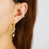 925 Sterling Silver Round Cz Tassel Chain Small Hoop Earrings For Women