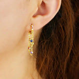 925 Sterling Silver Round Cz Tassel Chain Small Hoop Earrings For Women