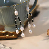 Freshwater Pearls Spinel Long Earrings 925 Silver Women's Jewelry