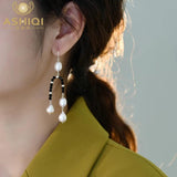 Freshwater Pearls Spinel Long Earrings 925 Silver Women's Jewelry
