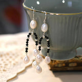 Freshwater Pearls Spinel Long Earrings 925 Silver Women's Jewelry