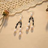 Freshwater Pearls Spinel Long Earrings 925 Silver Women's Jewelry