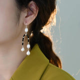 Freshwater Pearls Spinel Long Earrings 925 Silver Women's Jewelry