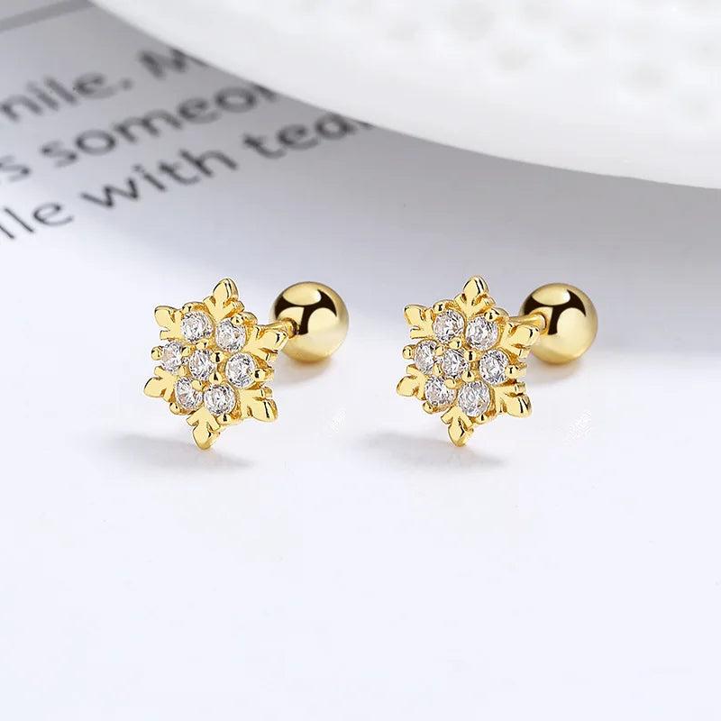 925 Silver Snowflake Zircon Stud Earrings for Women Girls Party Jewelry Gift