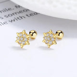 925 Silver Snowflake Zircon Stud Earrings for Women Girls Party Jewelry Gift