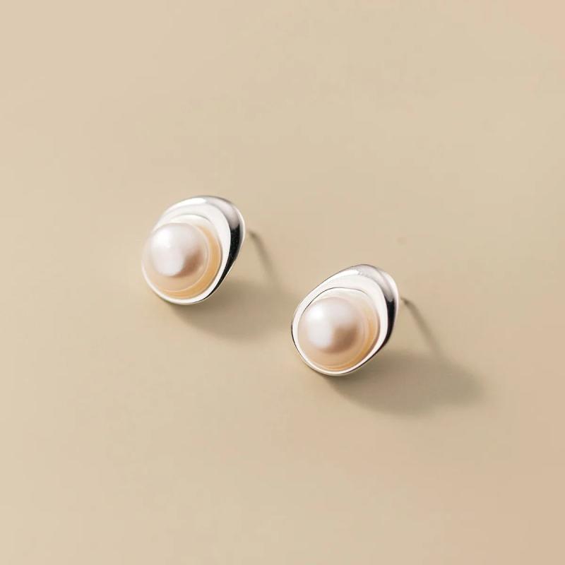 925 Sterling Silver Pearl Stud Earrings For Women Kids Ear Wedding Party Jewelry