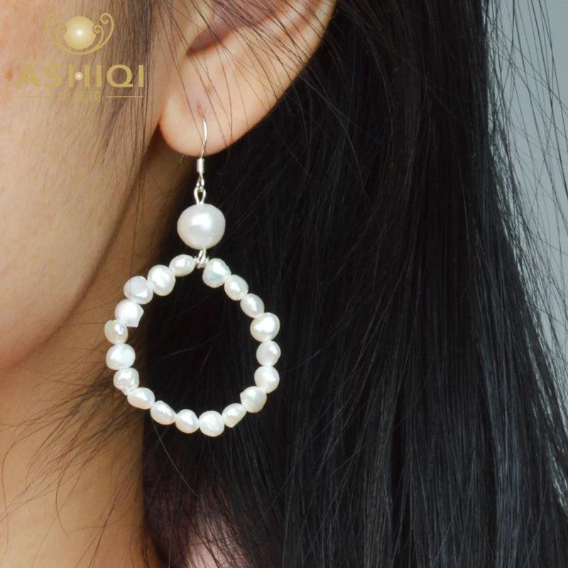 Freshwater Pearl Dangle Earrings 925 Sterling Silver Jewelry For Women