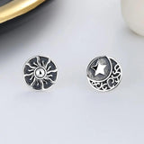ZFSILVER S925 Silver Hip-hop Asymmetry Star Sun Earrings Charms