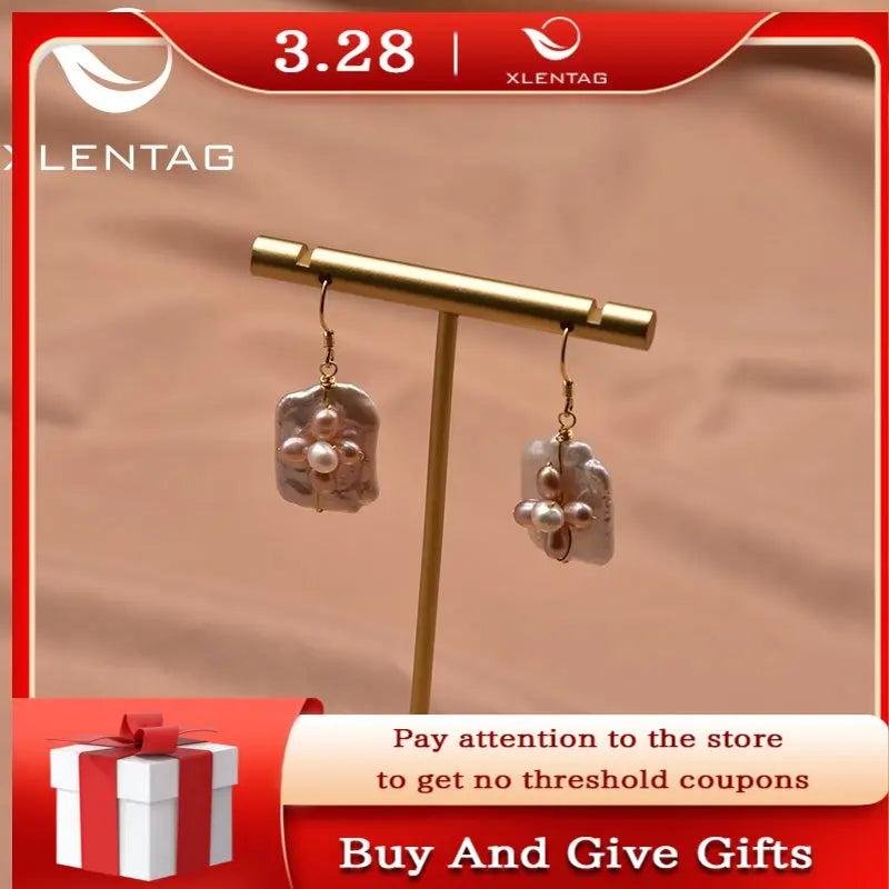 Natural Baroque Pearl Pink Flower Earrings Fine Jewelry