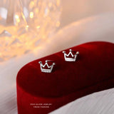 S925 Silver Hollow Crown Earrings Japanese Small Sweet Jewelry
